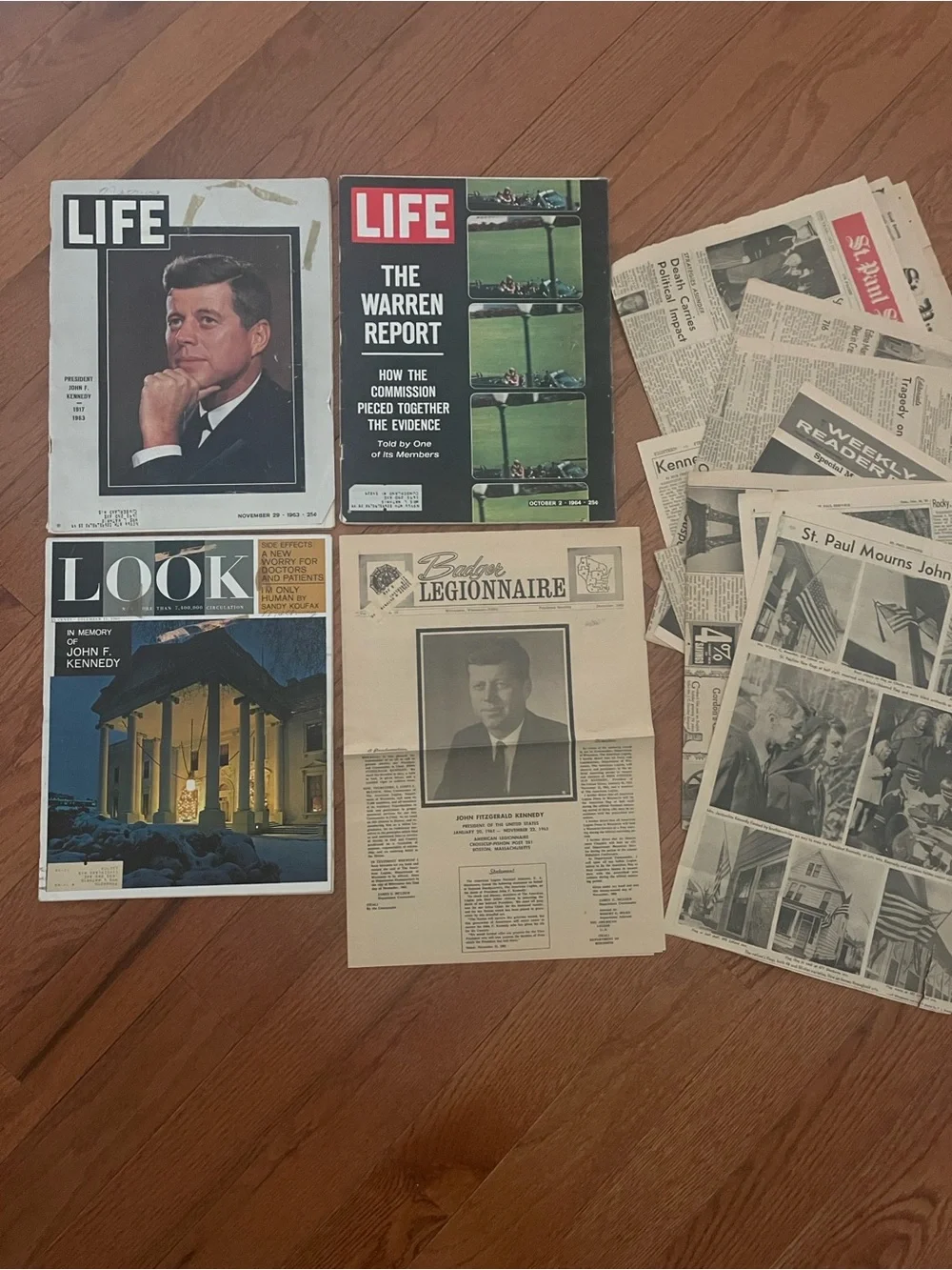 LOOK, LIFE Magazine, Newspaper Clippings Lot JFK Kennedy Assassination 1963 1964